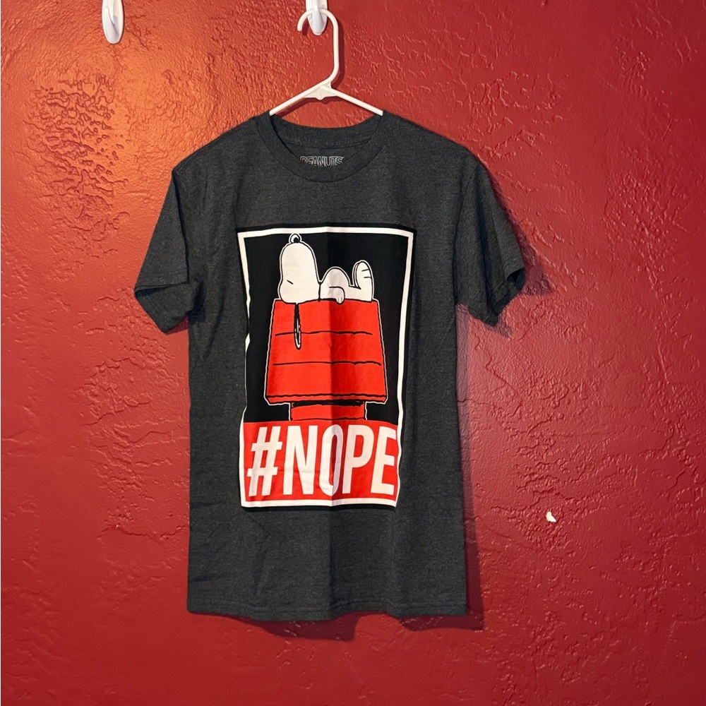 Gray T-Shirt with Snoopy and Red Hashtag Design